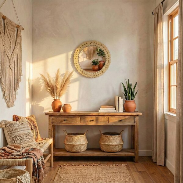 Tutumi Okrúhle nástenné zrkadlo BOHO 36 cm prírodné