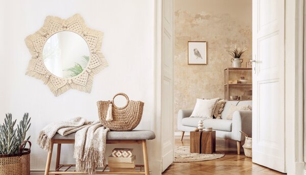 Tutumi Okrúhle nástenné zrkadlo BOHO 55 cm béžové