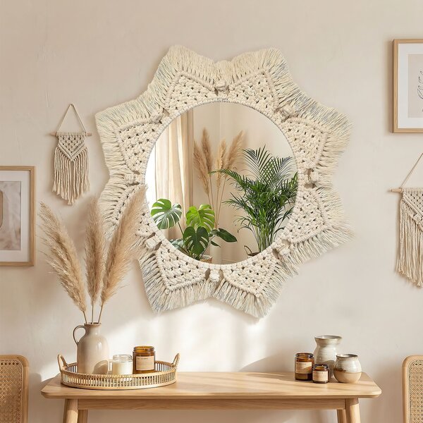 Tutumi Okrúhle nástenné zrkadlo BOHO 55 cm béžové