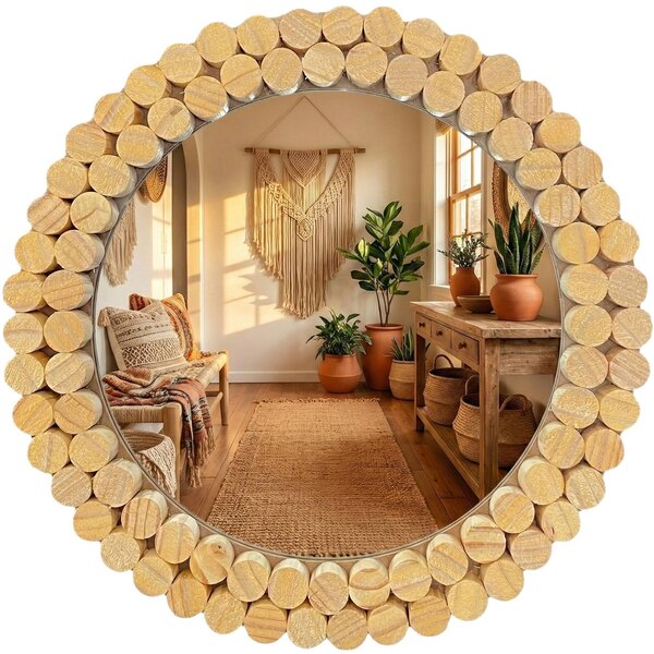 Tutumi Okrúhle nástenné zrkadlo BOHO 36 cm prírodné