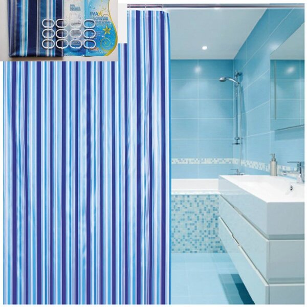 Aqualine Aqualine, Sprchový záves 180x180cm, vinyl, modrá, pruhy, ZV011