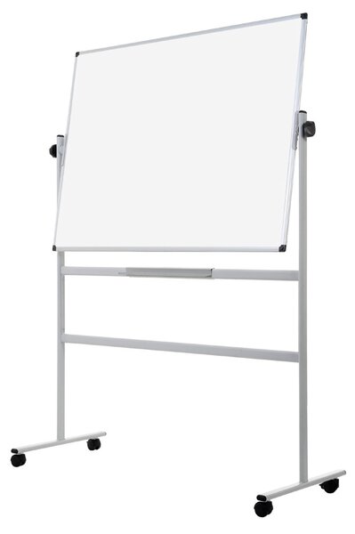 Mobilná otočná obojstranná biela popisovacia tabuľa, magnetická, 1200 x 900 mm