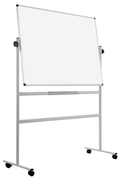 Mobilná otočná obojstranná biela popisovacia tabuľa, magnetická, 1200 x 900 mm