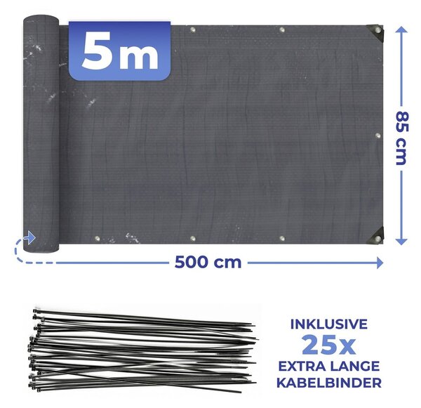 Čierna plastová balkónová zástena 500x85 cm – Maximex