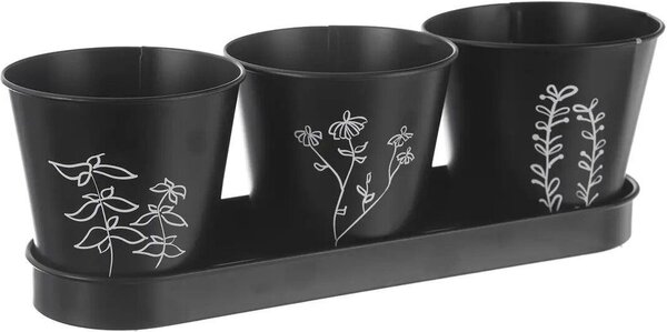 Black kvetináč na bylinky Ø 11 cm + podnos, kov ORION 310628