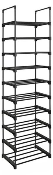 Stohovateľný regál na topánky TUBE, 10 políc, 45x30x174cm, čierna SongmicsHome