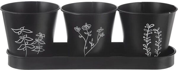 Black kvetináč na bylinky Ø 11 cm + podnos, kov ORION 310628