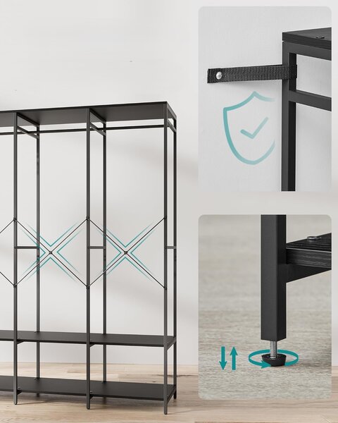 SONGMICS Otvorená šatníková skriňa Wigo 141 cm čierna