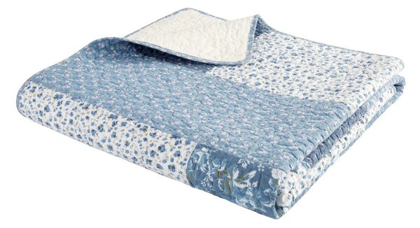 Modrý bavlnený prešívaný pléd 220x230 cm Floral Patchwork – Bianca