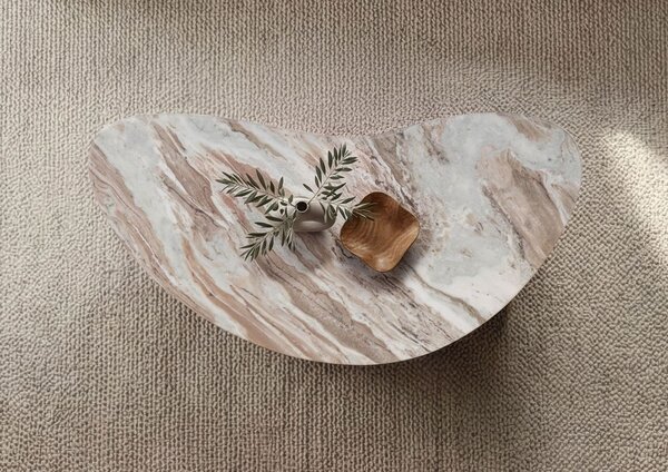 ORGANIC COLLECTION Konferenčný stolík z akácie, lakovaný hnedý, mramor béžový, 130x65x31