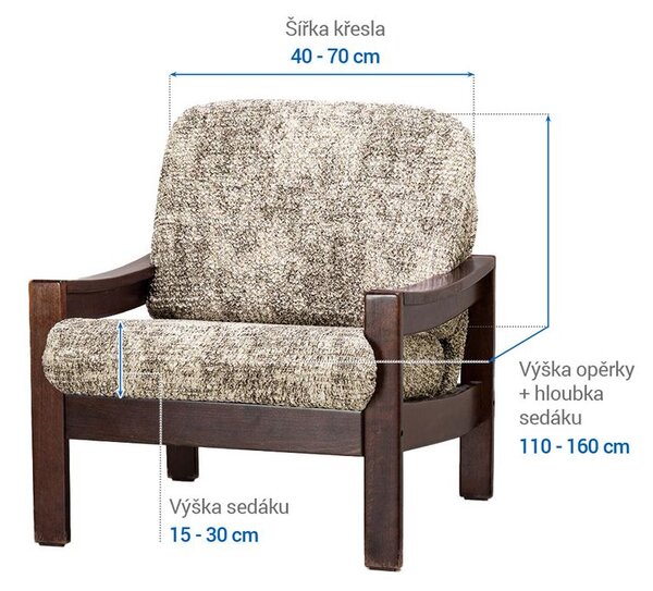 Bielastické poťahy MARMO béžové kreslo s drevenými rúčkami (š. 40 - 70 cm)