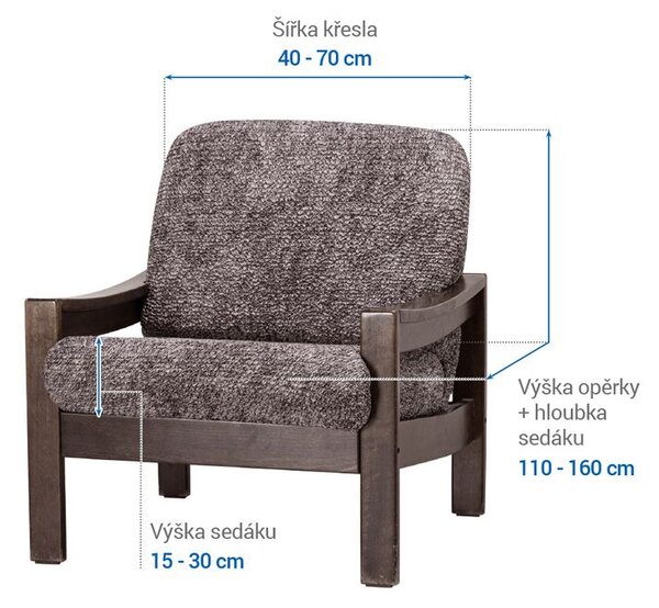 Bielastické poťahy MARMO hnedé kreslo s drevenými rúčkami (š. 40 - 70 cm)