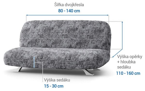 Bielastické poťahy MARMO šedé dvojkreslo s drevenými rúčkami (š. 80 -140 cm)