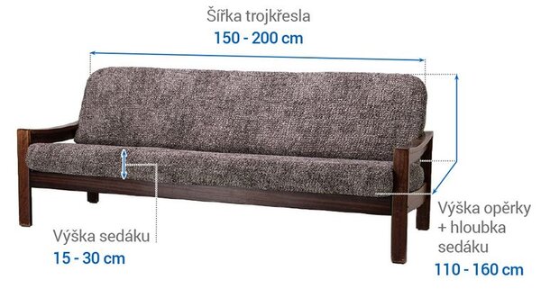 Bielastické poťahy MARMO hnedé trojkreslo s drevenými rúčkami (š. 150 - 200 cm)