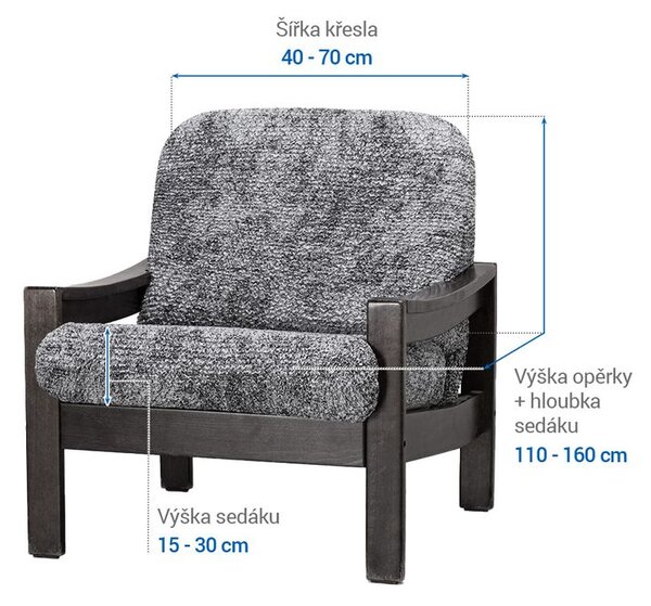 Bielastické poťahy MARMO šedé kreslo s drevenými rúčkami (š. 40 - 70 cm)
