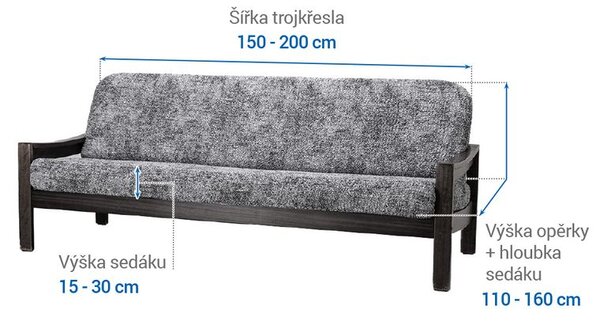 Bielastické poťahy MARMO šedé trojkreslo s drevenými rúčkami (š. 150 - 200 cm)