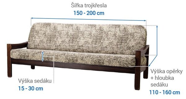 Bielastické poťahy MARMO béžové trojkreslo s drevenými rúčkami (š. 150 - 200 cm)