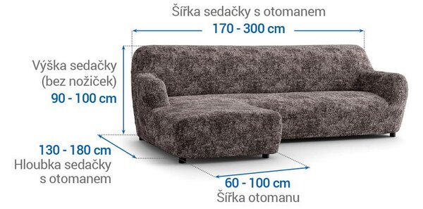 Bielastické poťahy MARMO hnedé sedačka s otomanom vľavo (š. 170 - 300 cm)