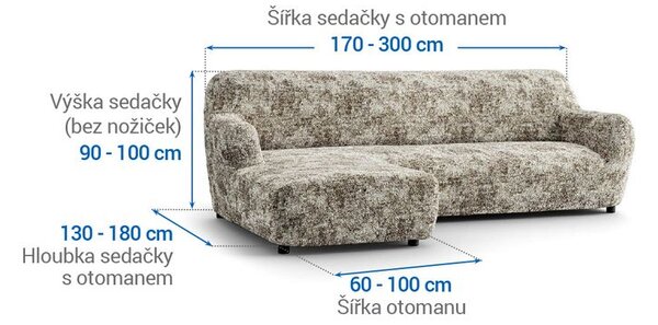 Bielastické poťahy MARMO béžové sedačka s otomanom vľavo (š. 170 - 300 cm)
