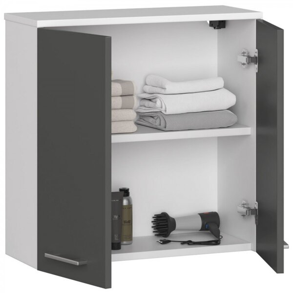 Ak furniture Závesná kúpeľňová skrinka Fin 60 cm bielo-grafitová