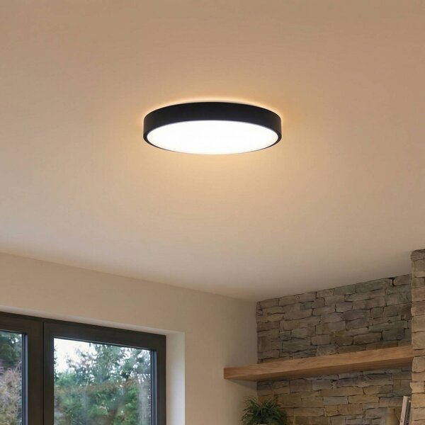 Lindby Smart LED stropné svietidlo Innes čierne 38cm RGB Tuya, Čierna, Obývacia izba / jedáleň, kov, Moderný, Závesné svietidlo