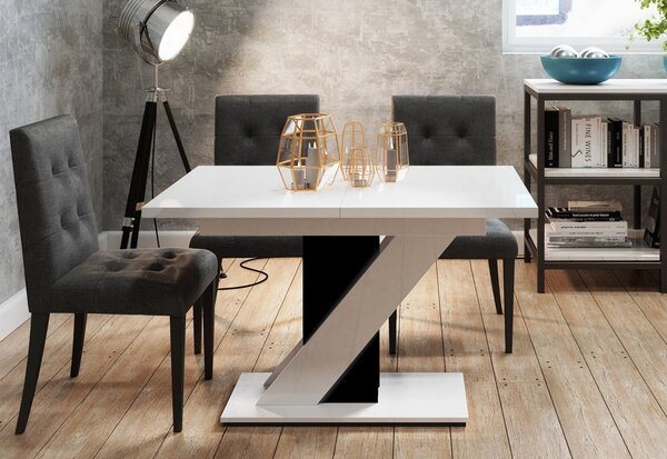 Jedálenský stôl MEVA, 80x75x80, biely lesk/čierny lesk