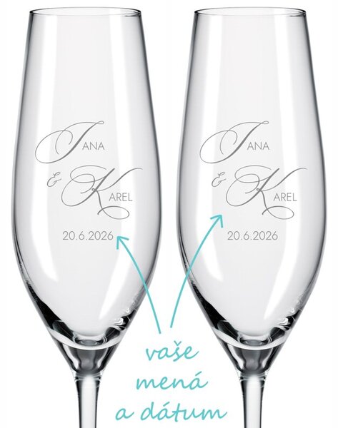 Svadobné poháre na sekt Monogram lásky 2 ks