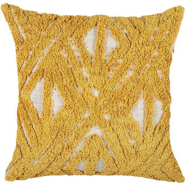 Sada 2 dekoratívnych vankúšov žltá bavlnená 45 x 45 cm s geometrickým vzorom vyšívaný snímateľný poťah s výplňou boho dizajn