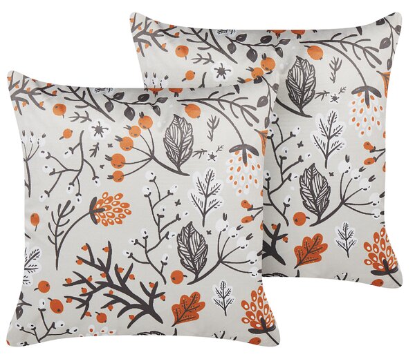 Sada 2 dekoratívnych vankúšov viacfarebná zamat polyester 45 x 45 cm jesenný rastlinný vzor boho štýl doplnky