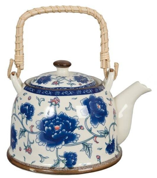 Porcelánová kanvička s modrými kvetmi a so sitkom - Ø 14*14 cm / 0,7L - Clayre & Eef