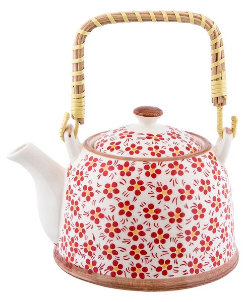 Porcelánová kanvička so sitkom červená kvietka - Ø 14*14 cm / 0,7L - Clayre & Eef