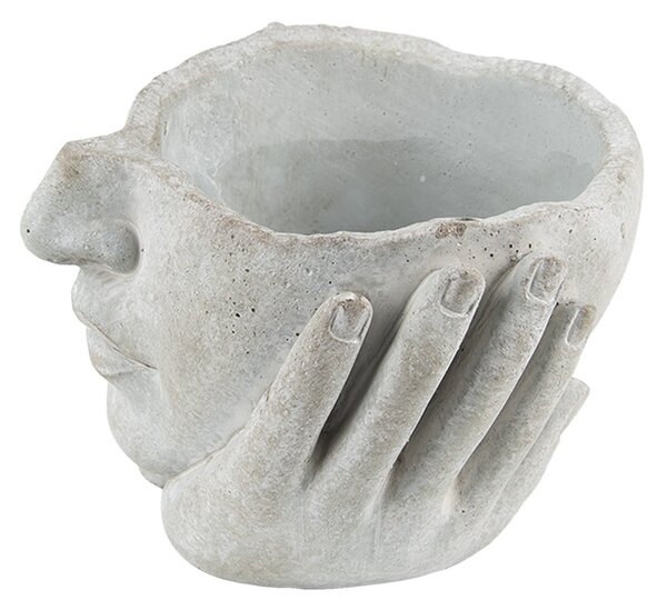 Šedý cementový kvetináč hlava ženy v dlaniach - 17*17*11 cm - Clayre & Eef