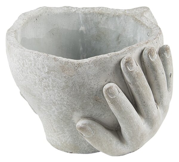 Šedý cementový kvetináč hlava ženy v dlaniach - 17*17*11 cm - Clayre & Eef