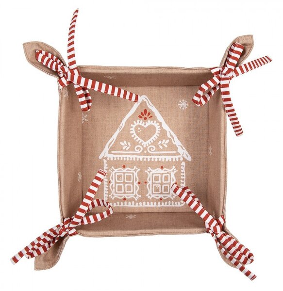 Košík na pečivo s perníkovými chalúpkami Gingerbread Bliss - 35*35*8 cm - Clayre & Eef