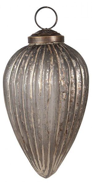 Šedá antik sklenená vianočná ozdoba banka - Ø 7*11 cm - Clayre & Eef