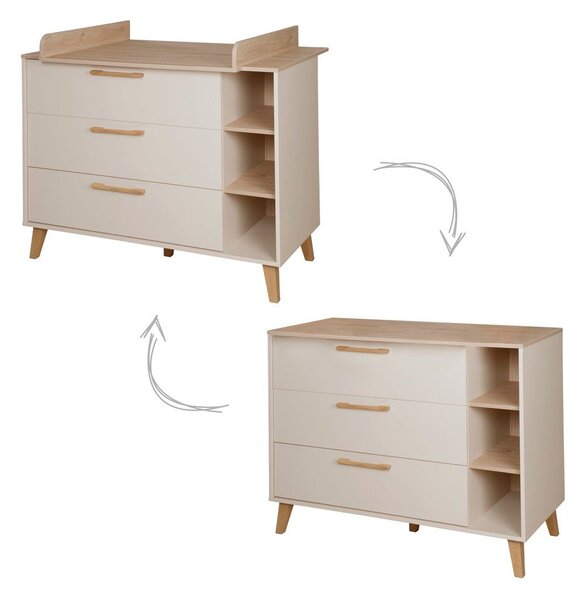 Krémová/v prírodnej farbe detská komoda v dekore duba s prebaľovacím pultom 117x103x78 cm Jil – Roba