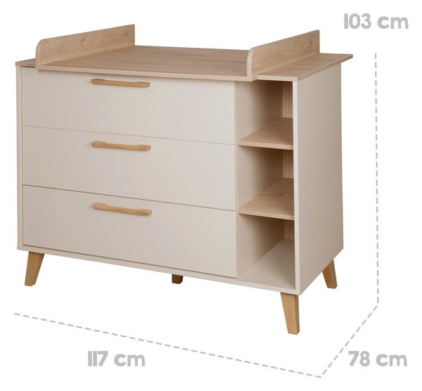 Krémová/v prírodnej farbe detská komoda v dekore duba s prebaľovacím pultom 117x103x78 cm Jil – Roba