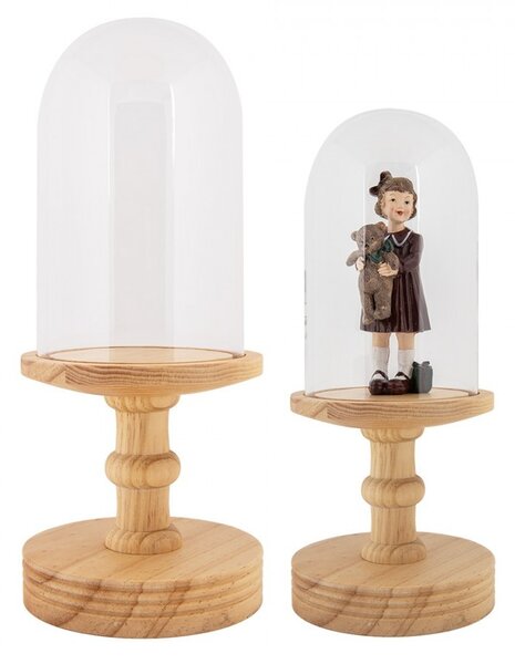 Prírodný drevený podnos so skleneným poklopom Ricco - Ø 17*40 cm - Clayre & Eef