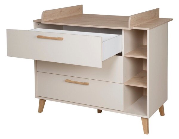 Krémová/v prírodnej farbe detská komoda v dekore duba s prebaľovacím pultom 117x103x78 cm Jil – Roba
