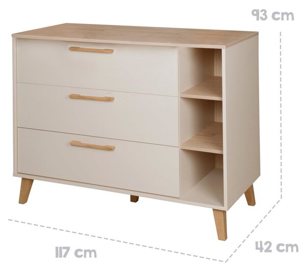 Krémová/v prírodnej farbe detská komoda v dekore duba s prebaľovacím pultom 117x103x78 cm Jil – Roba