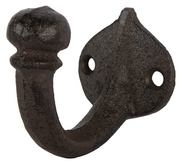 Hnedý liatinový nástenný háčik - 4*7*6 cm - Clayre & Eef