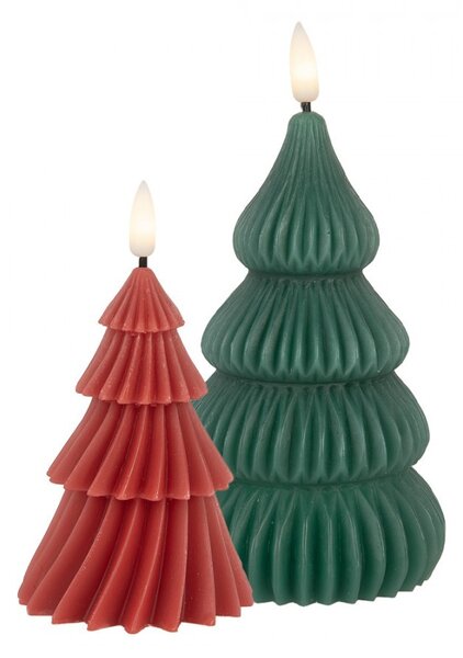 Zelená vianočná sviečka stromček Led Candle - Ø 8*17 cm / 2*AA - Clayre & Eef