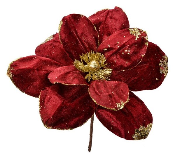 Červeno-zlatá dekorácia kvetina vianočná hviezda Poinsettia - Ø 24*25 cm - Clayre & Eef