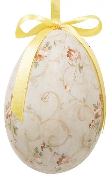 6ks dekorácia béžové závesné vajíčko s kvetmi Spring Egg - Ø 7*10 cm - Clayre & Eef
