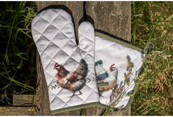Béžová chňapka - podložka so sliepočkami Barnyard Chicken - 20*20 cm - Clayre & Eef