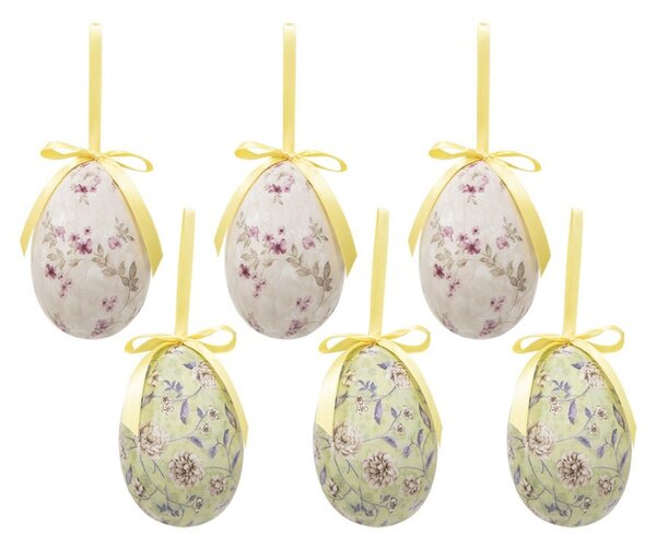 6ks dekorácie závesné vajíčko s kvetmi Spring Egg - Ø 7*10 cm - Clayre & Eef