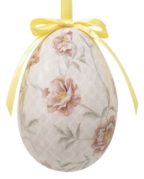 6ks dekorácia béžové závesné vajíčko s kvetmi Spring Egg - Ø 7*10 cm - Clayre & Eef