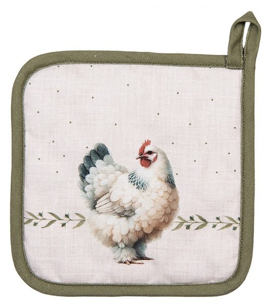 Béžová chňapka - podložka so sliepočkami Barnyard Chicken - 20*20 cm - Clayre & Eef