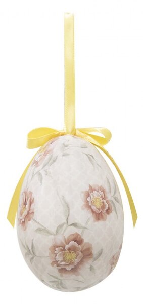 6ks dekorácia béžové závesné vajíčko s kvetmi Spring Egg - Ø 7*10 cm - Clayre & Eef