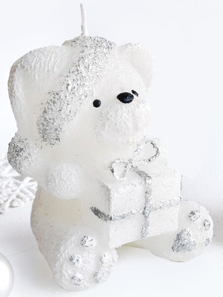 Mondex Parafínová sviečka TEDDY 15 cm biela